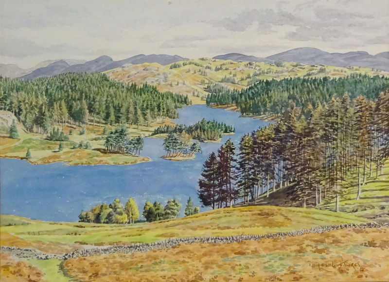 Tarn Hows, 
watercolour by T Leslie Hawkes 1985