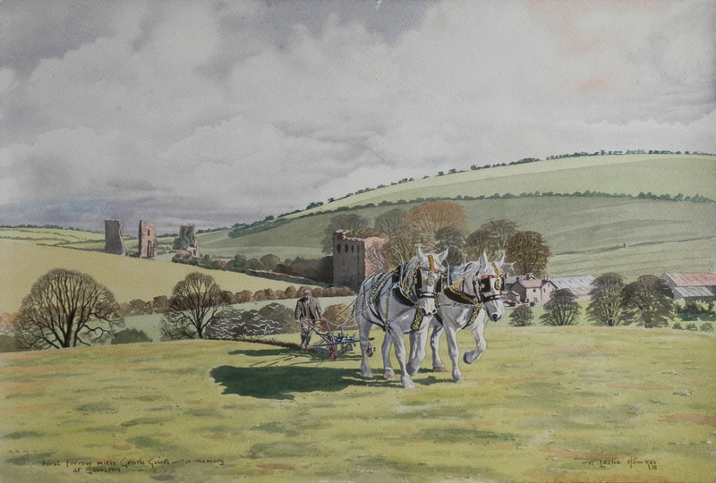 First Furrow with Gentle Giants – a memory at Gleaston
watercolour by T Leslie Hawkes 1978